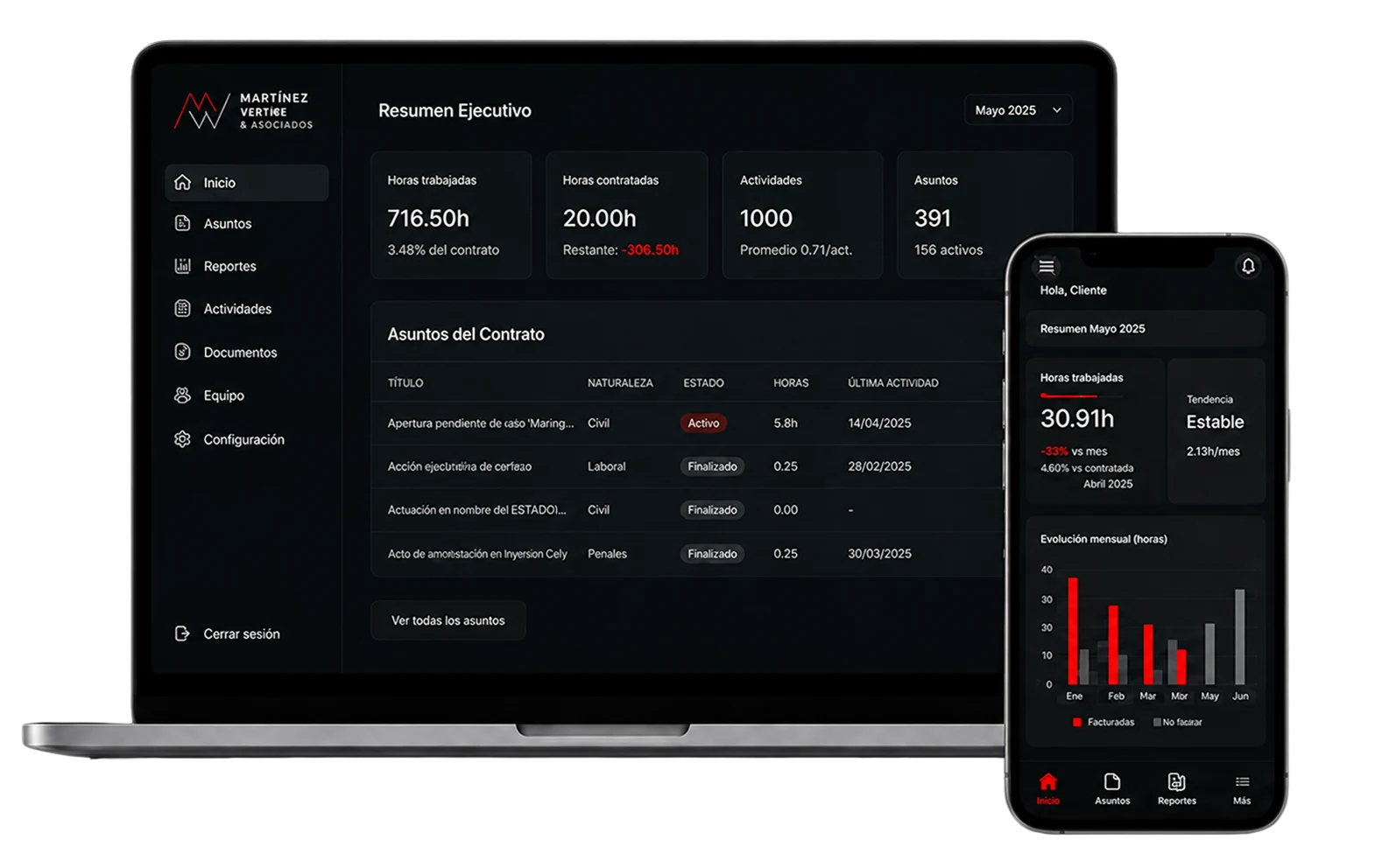 Portal de clientes Martínez Wehbe — dashboard con métricas de gestión